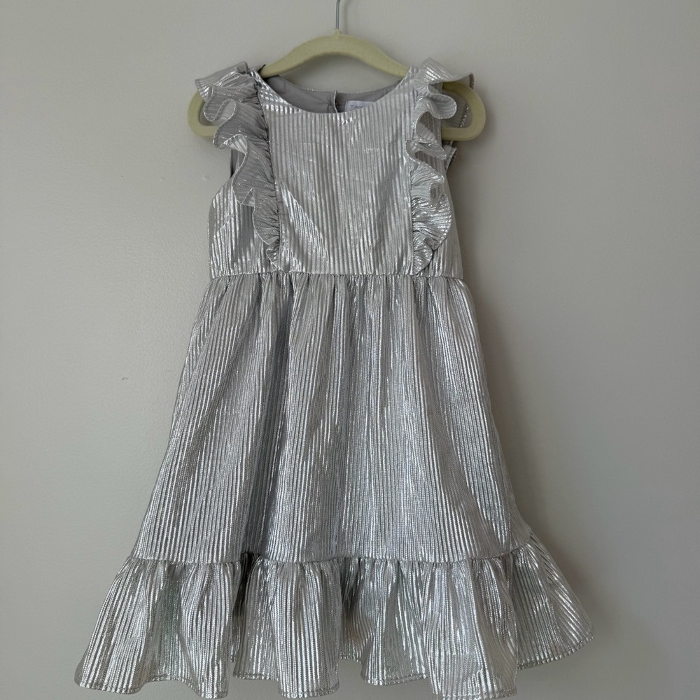 Tahari Shimmering‎ Silver Kids Dress Girls Sz 4
